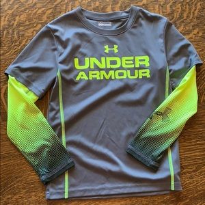 Under Armour Long Sleeved Gray & Lime Green size 6